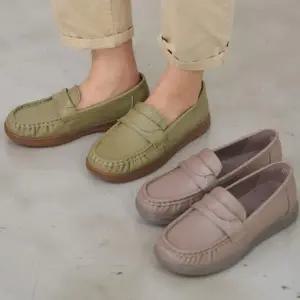 [옷자락]여자 봄 가을 데일리 편안한 소가죽 플랫 슈즈
