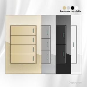 118 타입 미국 멕시코 1/2/3/4구 2/3방향 벽 조명 스위치 브라질 강화 유리 패널 ON OFF 푸시 버튼 전원 로