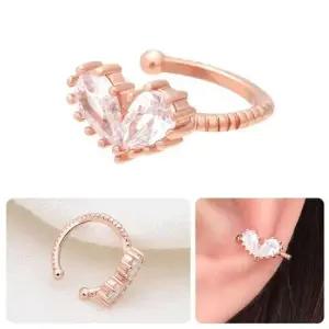 니켈프리 큐빅 하트 로즈골드 링 귀찌 이어커프 14KGP