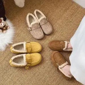 여자방한화 스웨이드 털안감 여성 로우 슬립온 겨울 폭신 단화