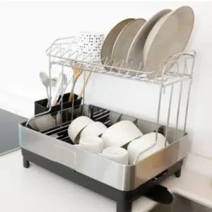 스텐 2단 식기건조대 접시 건조 조리도구 설거지 수납