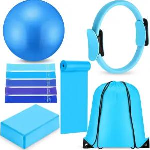 실리풀 10개 가정용 필라테스 링 세트 여성 요가 장비 액세서리 서클 및 볼 운동 선물 포함 저항 밴드 블록