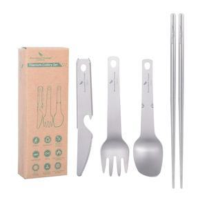 경계 없는 항해 티타늄 스푼 포크 나이프 텔레스코픽 젓가락 주방 도구 세트 접이식 식기 캠핑 1-4인용