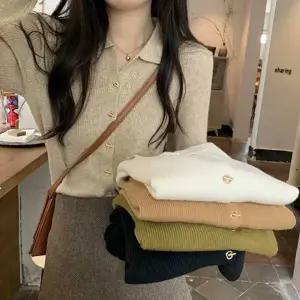 잔골지 여성 긴팔 니트 카라 가디건 봄 가을 캐주얼룩