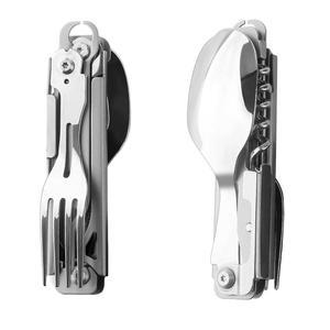 휴대용 5-in-1 캠핑 도구 - 분리형 여행 플랫웨어 세트 숟가락, 포크, 나이프, 병따개가 포함된 컴팩트 멀티툴 야외 모험에 적합(스테인리스 스틸)