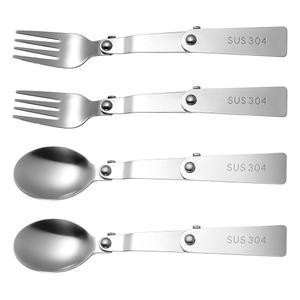 보후이즈 2종 접이식 포크 및 스푼, 휴대용 스테인리스 스틸 스푼 세트 야외 여행용 캠핑 대체 도구, 보온 도시락 푸드 병과 호환 가능