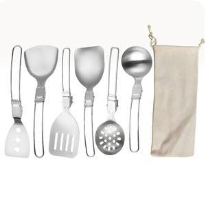 6Pc 캠핑 조리기구 세트 캠프 주방기구 스테인리스 스틸 휴대용 접이식 야외 RV 차량용 조리기구, 텐트 캠핑카, 피크닉 바비큐