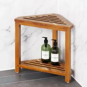 내부 샤워를 위한 Kzeirm 코너 샤워 스툴 다리 면도를 14인치 발 받침대 아카시아 나무 면도 스텝 방수