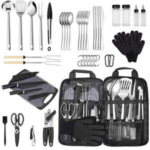 로그카우 캠핑 주방용품 세트 야외 요리 액세서리 여행용 조리기구 키트, RV, BBQ 스테인리스 스틸 휴대용 필수품 나이프