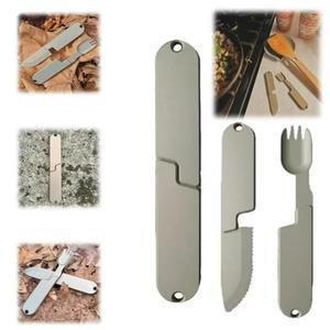 2 in 1 캠핑 식기 세트, 재사용 가능한 마그네틱 휴대용 배낭, 점심 하이킹 야외 생존을 위한 소형 숟가락-포크-나이프 여행용