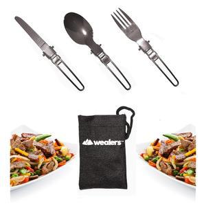 웨일러스 스테인리스 스틸 3피스 접이식 캠핑 피크닉 식기 세트, 스푼 포크 나이프,