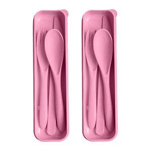 HMDZMR 핑크 식기 세트 여행용 실버웨어 케이스 포함, 재사용 가능한 2종, 도시락 액세서리용 밀짚 식기, 업무용 점심 또는 일상용 캠핑 (핑크)