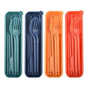 재사용 가능한 식기 세트 케이스, 4세트 플라스틱 숟가락 및 포크 캠핑 용품 세트, 여행용 도시락, 학교 또는 일상용 도시락 액세서리