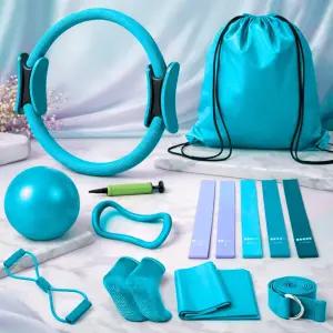 여성용 시브스 필라테스 링 세트 저항 밴드가 있는 홈 운동 장비 14인치 매직 서클 미니 볼 근력 토닝 및
