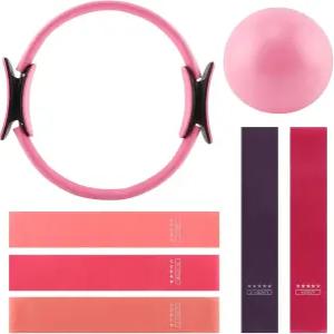 저항 밴드가 있는 진탕 필라테스 링 및 볼 세트 14인치 서클 9.8인치 5가지 밴드 여성 트레이닝 코어용 홈