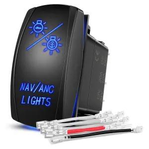 Nilight NAV/ANC 로커 스위치 7핀 내비게이션 앵커 라이트 토글 오프 DPDT 에칭 12V 24V 점퍼 와이어로 ARB
