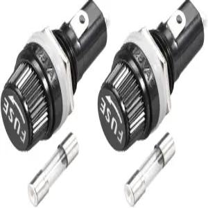 uxcell 나사 캡 패널 장착 퓨즈 홀더 AC 125V/15A 250V/10A 블랙 5 x 20mm 유리 2세트 포함