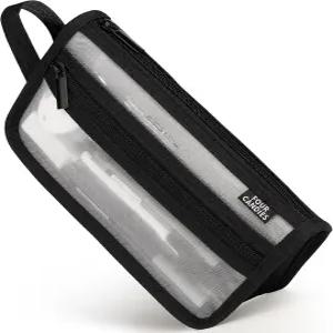 손잡이와 지퍼가 달린 네 개의 캔디 그리드 메시 필통 투명 이중층 펜 파우치 마커 여행용 메이크업 가방