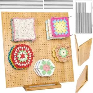 15.4인치 접이식 크로셰 차단 보드 30개 핀으로 대형 업그레이드 할머니 사각형 프로젝트 차단용 나무