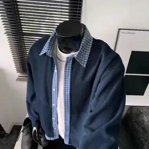 포뇨2 남친 가을 페이크 투 체크 후드 카디건 재킷 OPH3