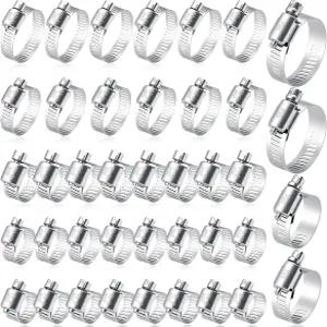 셀리조 40개 호스 클램프 7가지 크기 조절 가능한 파이프 튜브 304 스테인리스 스틸 클립 포함