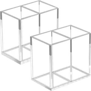 주디 2pcs 메이크업 브러시 홀더 화장품용 아크릴 클리어 오거나이저 책상용 펜 연필 컵