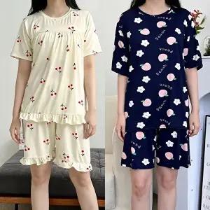 [셀러허브 패션]로사 여름 쿨 여성 반팔 잠옷 세트 홈웨어 빅사이즈 (10653115A)