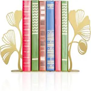 골드 북엔드 - 독특한 장식용 책 책을 좋아하는 사람들을 위한 은행나무 잎 디자인 선반 책상 또는