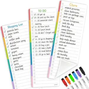JJPRO 재사용 가능한 컬러풀 투두 리스트 화이트보드 스티커 4 x 11 3팩 - 비자성 플래너 스틱이