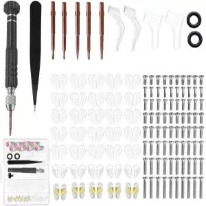 KJSHENDI 마그네틱 안경 수리 키트 나사 남성 후크 패드 세트 미끄럼 코 교체 여행용 및 실리콘 여성