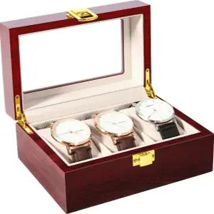 Uten 3 슬롯 시계 상자 보관 케이스 정리함 남성용 주얼리 디스플레이 나무