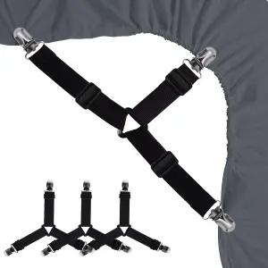 시아오모 침대 시트 홀더 스트랩 패스너 - 4개 3가지 방법 장착 코너 그립퍼 탄성 조절 클립 후크 멜빵