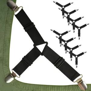 EasYoung 8PCS 침대 시트 홀더 스트랩 금속 클립이 있는 조절 가능한 탄성 고정 장치 제자리에 침구 주름