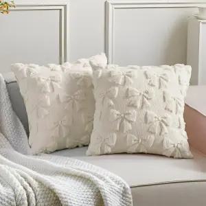 믹스위어 보우 베개 커버 2종 세트 귀여운 인조 모피 부드러운 보우노트 프레피 스터핑 푹신한 에스테틱