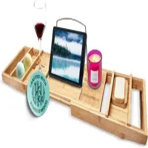 욕조용 확장형 대나무 목욕 트레이 ？ 선반이 있는 43인치 나무 욕조 캐디 여성용 스파 욕실 장식 및