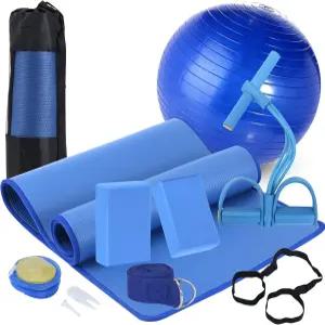 초보자용 요가 매트 세트 휴대용 스트랩이 있는 블록 2팩 볼 발목 풀러 11피스 키트 및 여성용 스타터