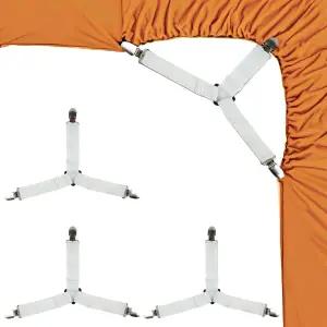 금속 클립이 있는 LKbeuuu 4PCS 침대 시트 스트랩 모서리용 조절 가능한 탄성 장착 홀더 침구 주름 방지