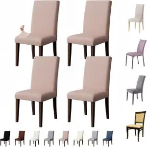 KNGKILQN 식탁 의자 커버 4종 세트 신축성 있는 주방 탈착식 세탁 가능 슬립커버 가정 파티 연회(카키)용