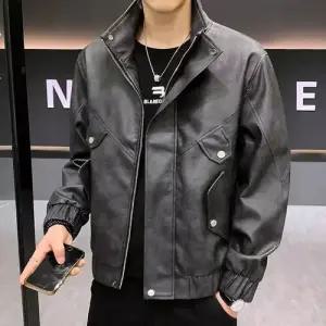 남친 가을 캐주얼 슬림핏 가죽 점퍼 자켓 차이나 OP3