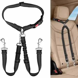 자동차용 국우두 반려견 안전벨트 이중 반려동물 차량 헤드레스트 두 개의 목줄 노 엉킴 자동차 이동 시