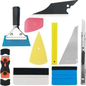 18PCS 윈도우 틴트 자동차 키트 다기능 키트에는 스크래퍼 펠트 미니 비닐 및 칼날이 포함된 커팅 나이프