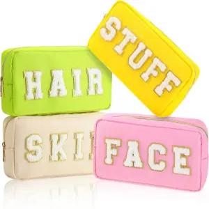 여성 여행용 지퍼가 달린 쿠노 4종 프레피 메이크업 가방 샤닐 편지 봉투 나일론 화장품 파우치 케이스