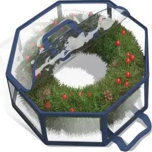 하스 앤 하버 화환 보관 용기 - 클리어 크리스마스 가방 듀얼 지퍼 및 손잡이 24인치 프리미엄 정리함