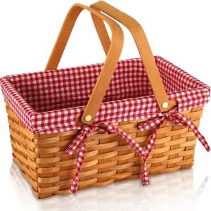 예스랜드 피크닉 바구니 이중 접이식 손잡이가 있는 천연 직조 우드칩 및 달걀 수집 결혼식 사탕 선물