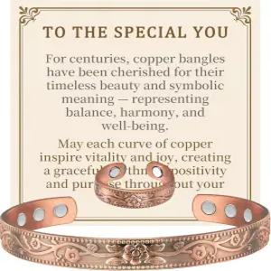 여성용 파슈투어 구리 팔찌 및 반지 3 800 가우스 자석이 있는 초강력 마그네틱 조절 가능한 커프 주얼리