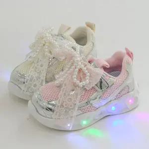 레이스 진주 아동 키즈 주니어 학생 여아 LED 운동화