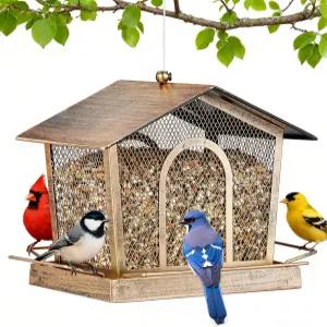 야외용 LBTING 새 모이통 금속 집 모양의 야외 정원 마당에 걸 수 있는 다람쥐 방지 야생 - 금색