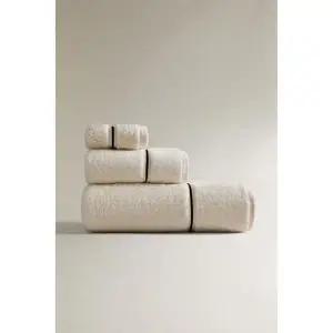 [ZARA] 자라 웨이비 에지 타월 - 크림 블랙 3401502