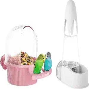 앵무새 앵무새를 위한 지저분한 새 모이통 급수기 세트 자동 수분 공급 새장 액세서리 사랑새 카나리아