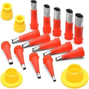 LUAZEX 코킹 건 노즐 세트 14팩 스테인리스 스틸 어플리케이터 팁 빨간색 및 노란색 소시지 하드 건용